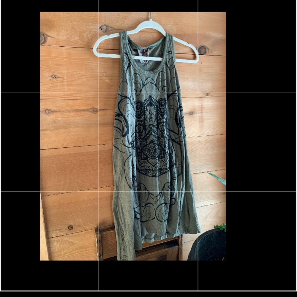 Boho tunic sage green size L hamsa detail